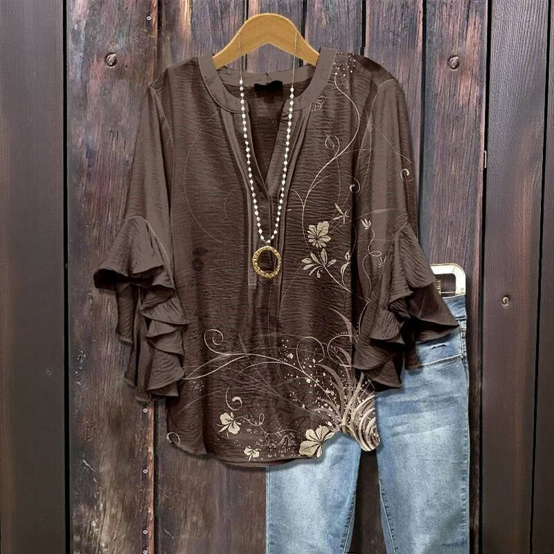 SELENE – FLORAL RUFFLE SLEEVE BLOUSE