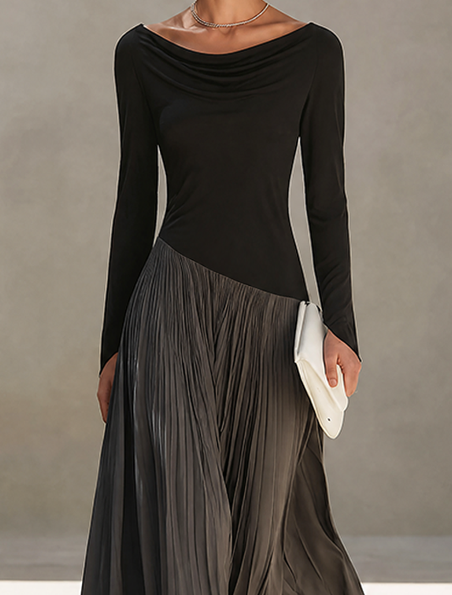 Jade -  Minimalist Two-Tone Color-Block Maxi Dress With Drape Neckline