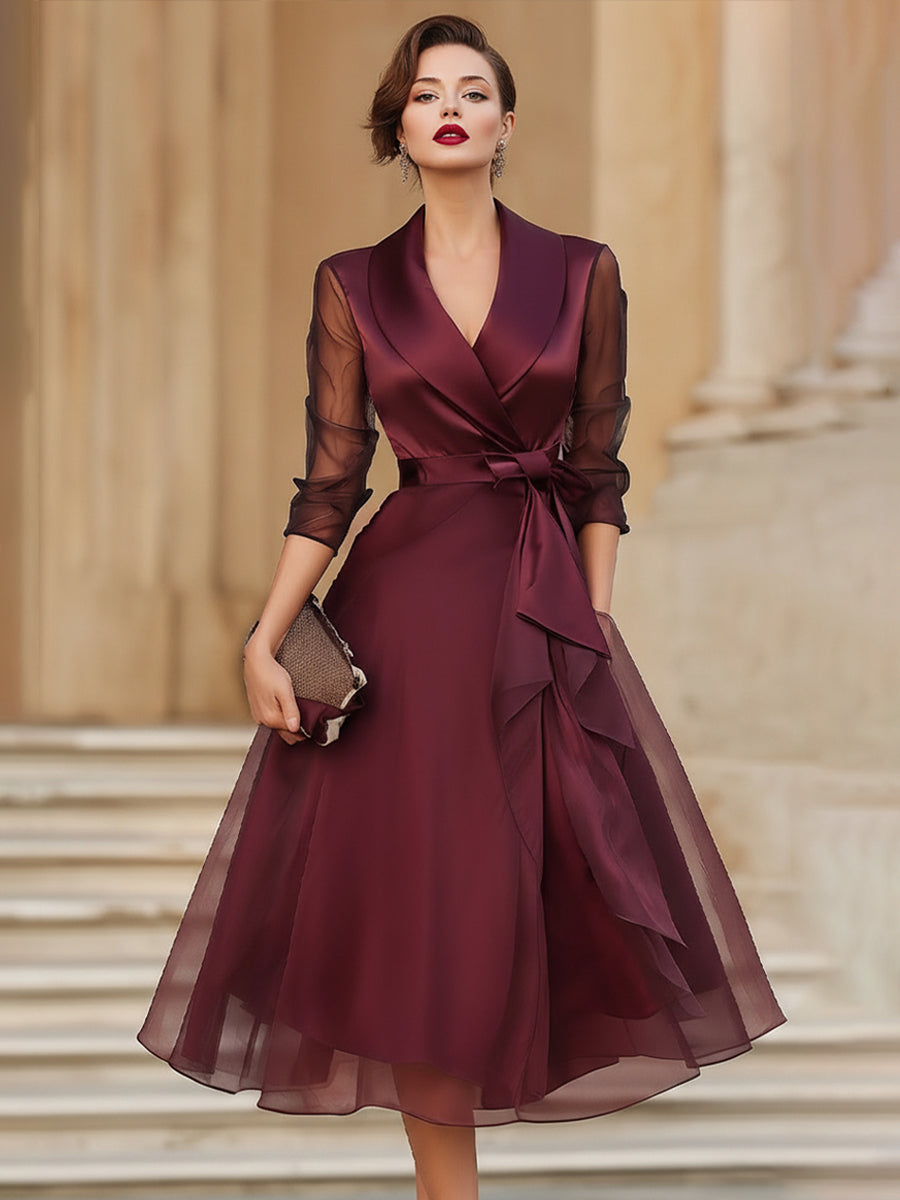 Harper - Elegant Wrap Midi Dress With Sheer Sleeves