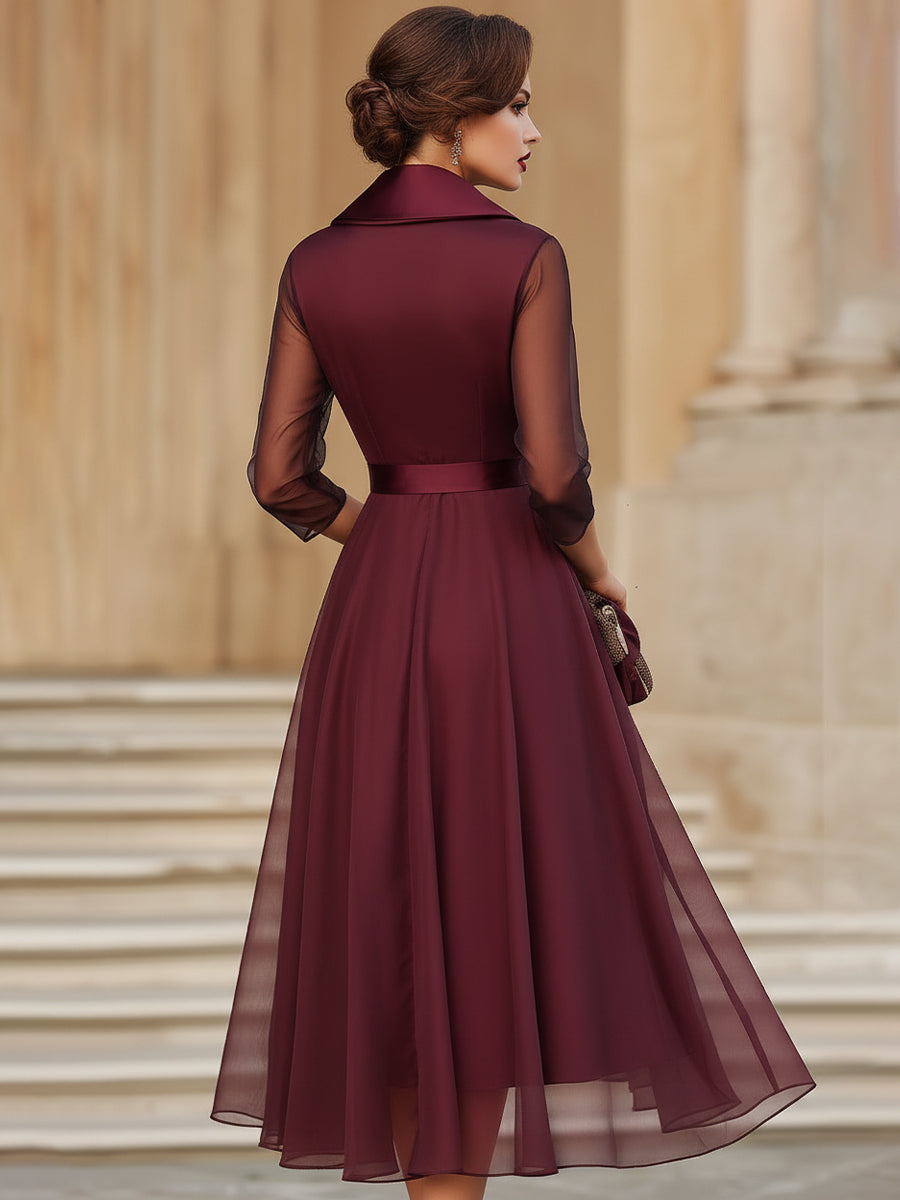 Harper - Elegant Wrap Midi Dress With Sheer Sleeves
