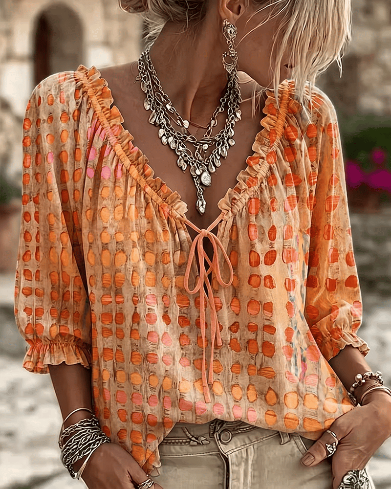 Ayla - Soft-Touch Lace-Up V-Neck Blouse
