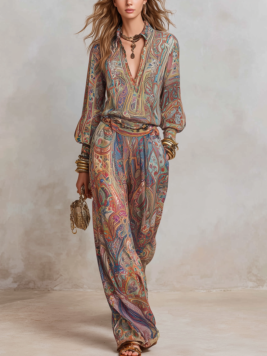 Hope | Exquisite paisley print wide leg pantsuit