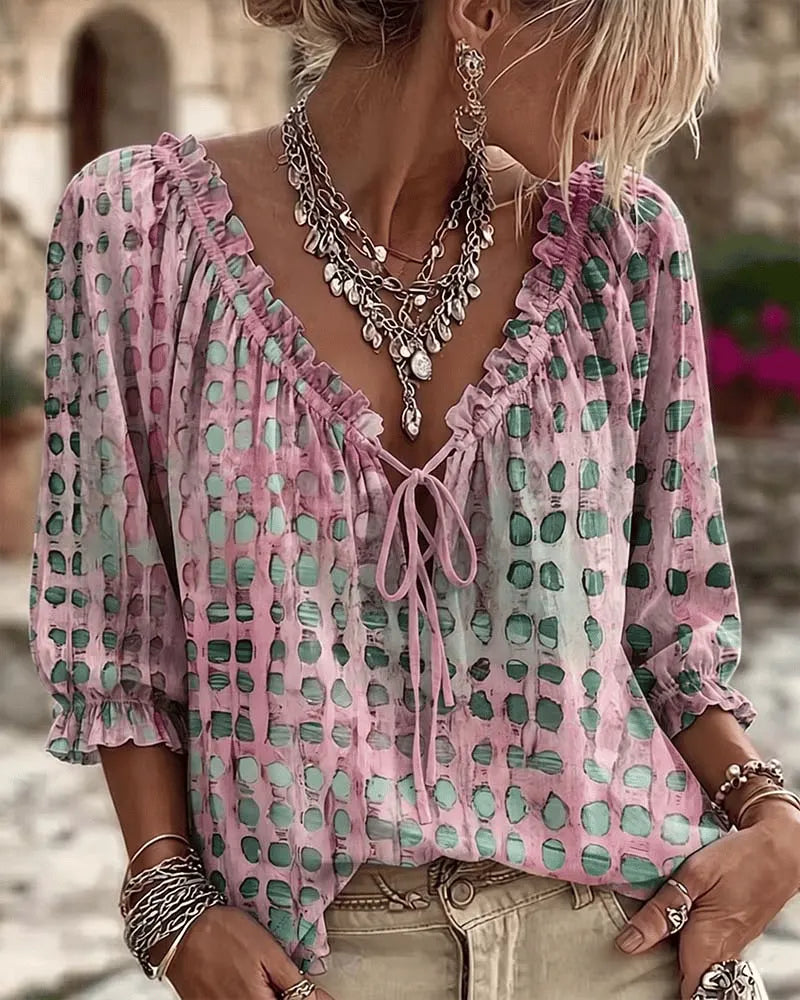 Ayla - Soft-Touch Lace-Up V-Neck Blouse