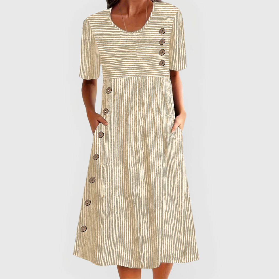 CIELO – COASTAL BUTTON-STRIPE MIDI DRESS