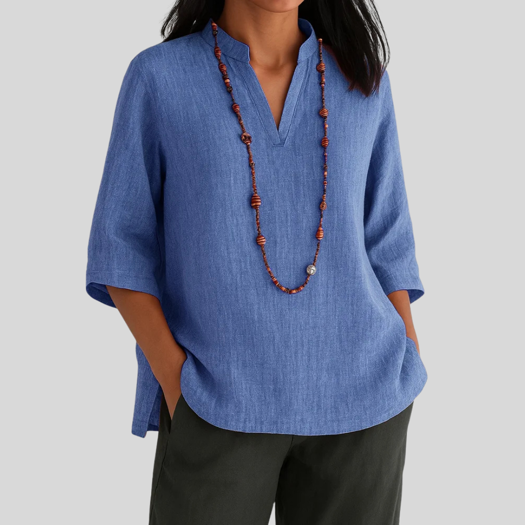 PAOLA – RELAXED SPLIT-NECK BLOUSE