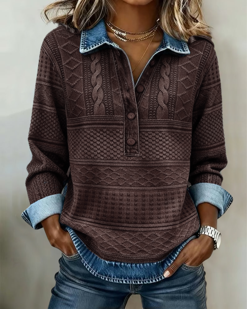 Lena | Denim-Button Knit Top