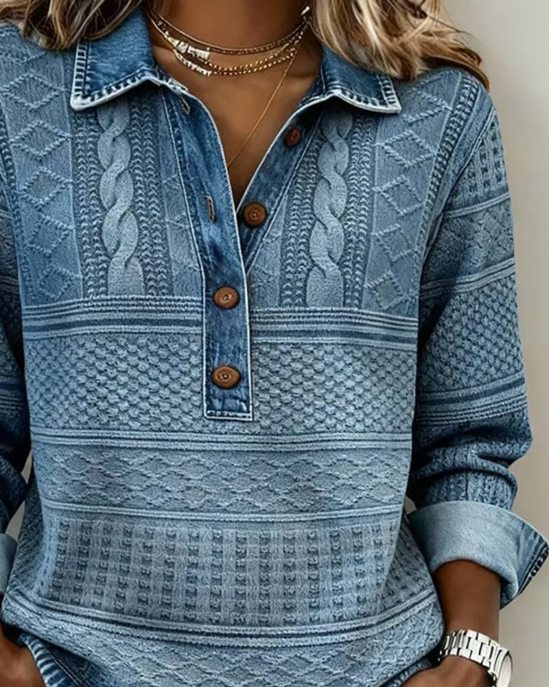 Lena | Denim-Button Knit Top