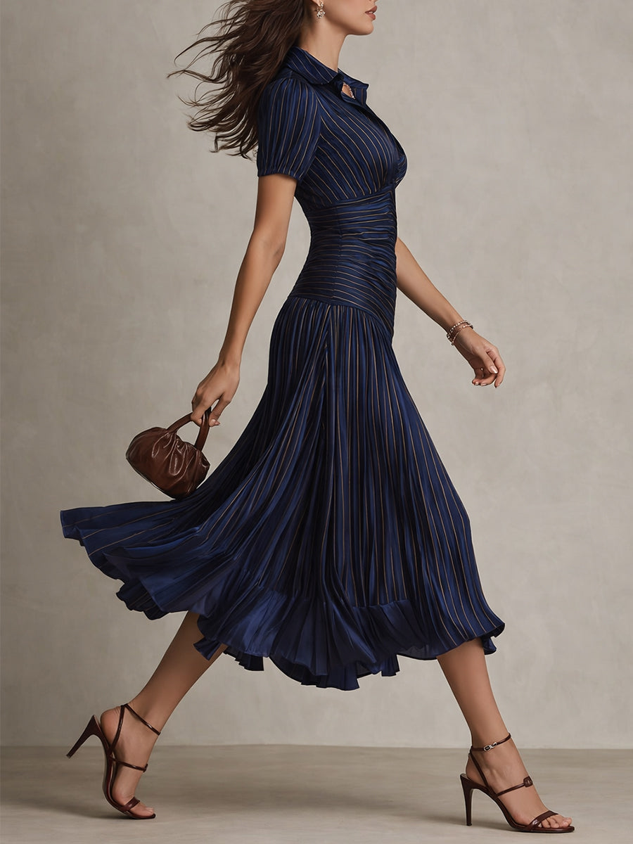 Miri - Retro Striped Satin Midi Dress