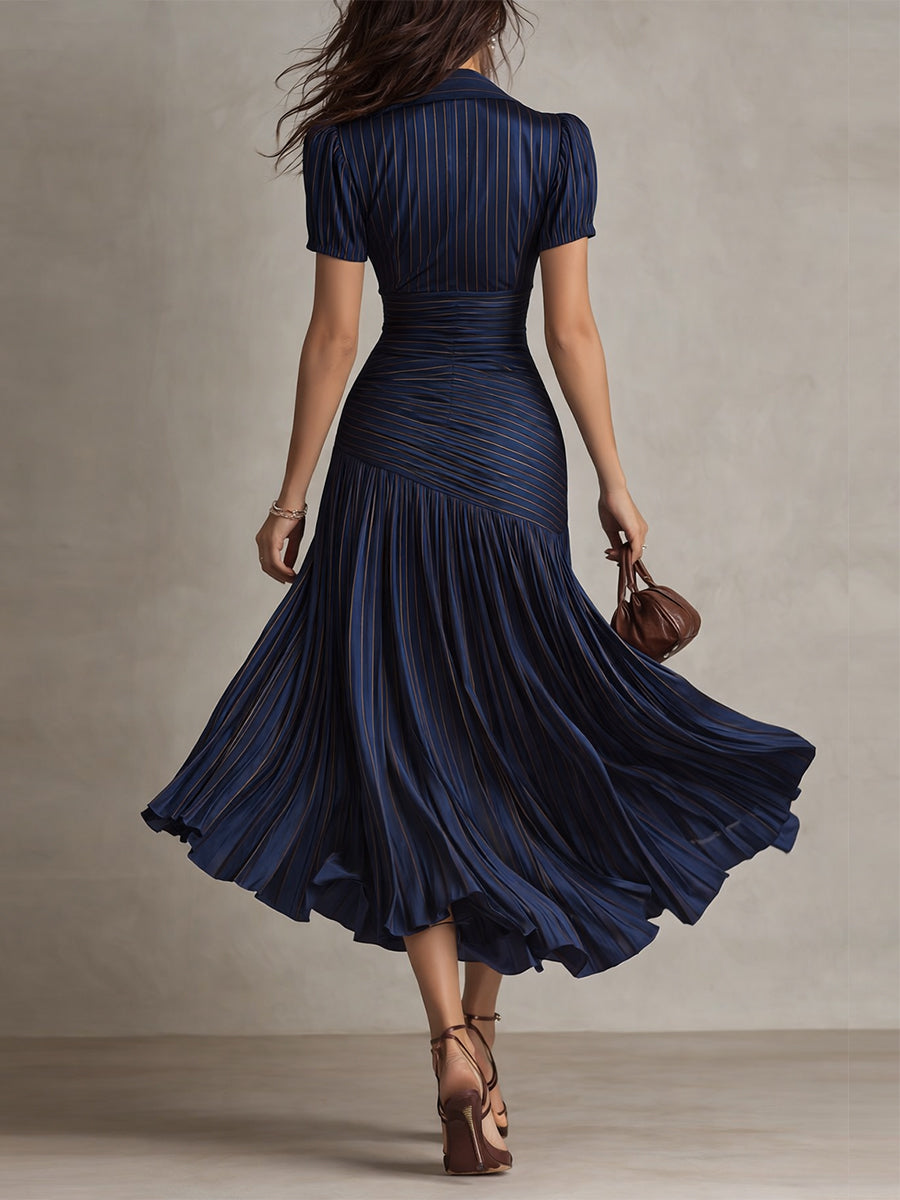 Miri - Retro Striped Satin Midi Dress