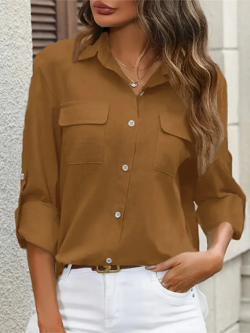 Athena - Cotton Shirt With Front Pockets