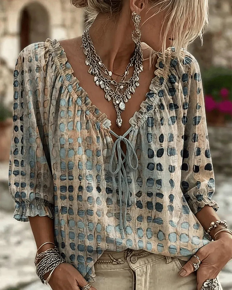 Ayla - Soft-Touch Lace-Up V-Neck Blouse