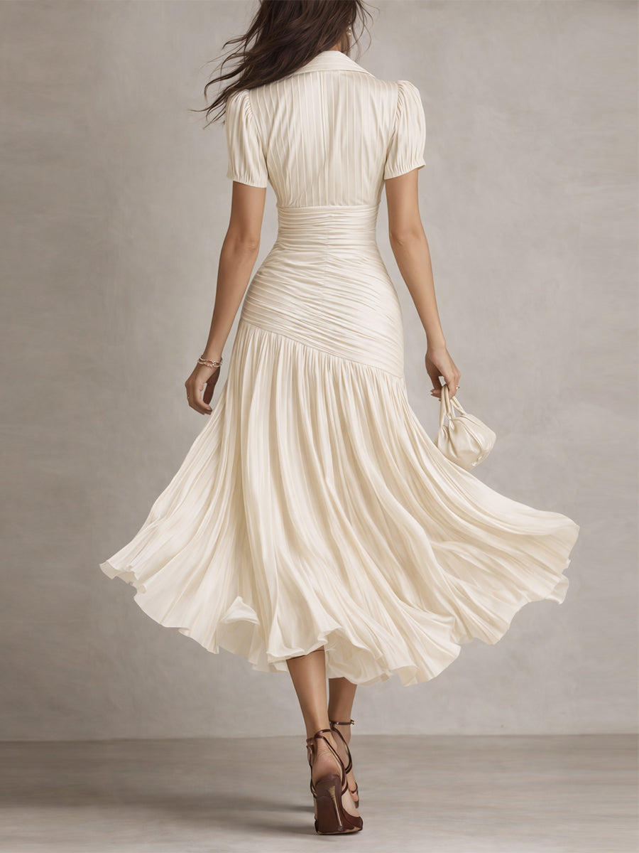 Miri - Retro Striped Satin Midi Dress