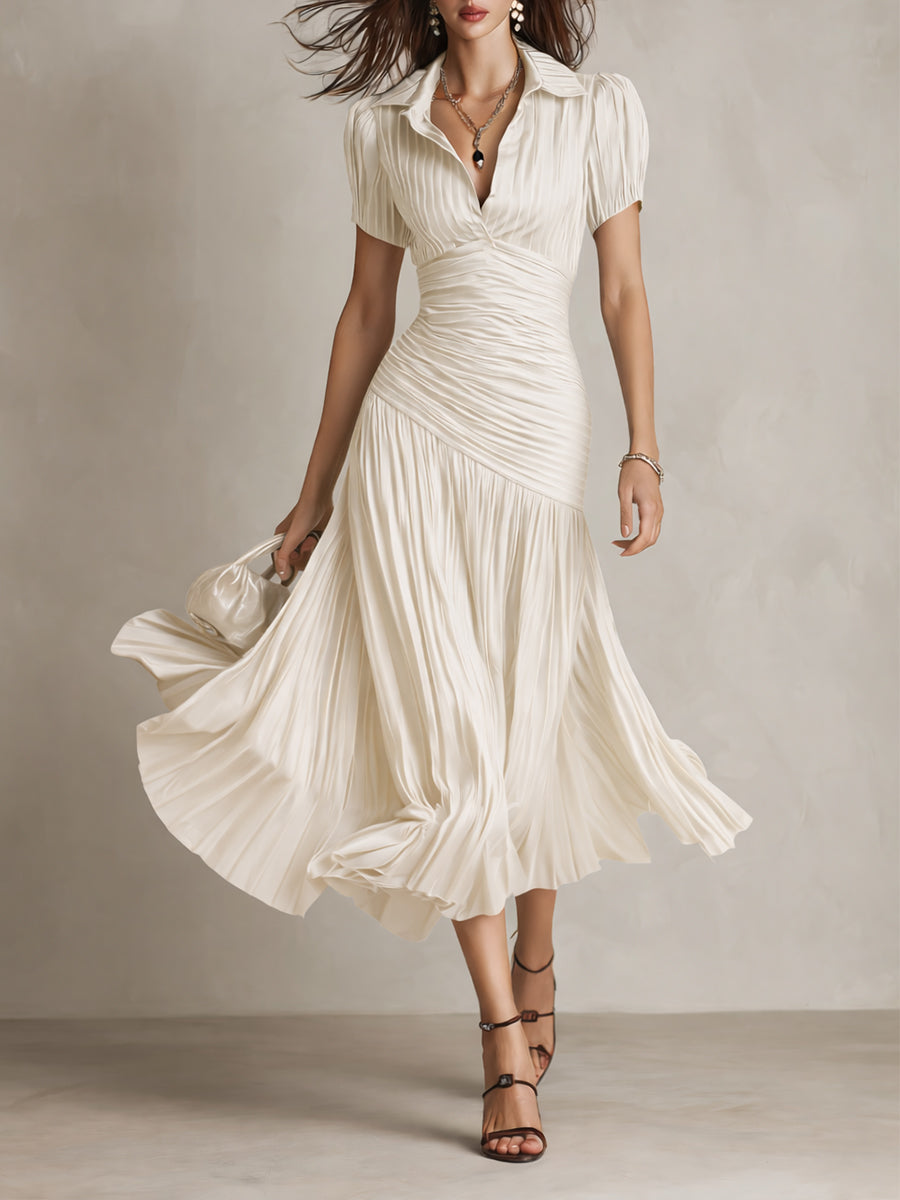 Miri - Retro Striped Satin Midi Dress