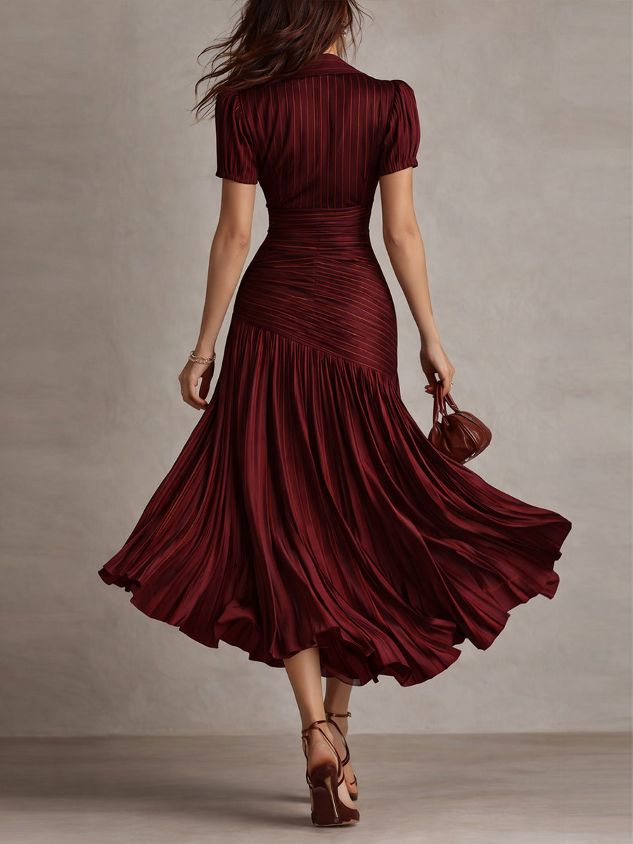Miri - Retro Striped Satin Midi Dress