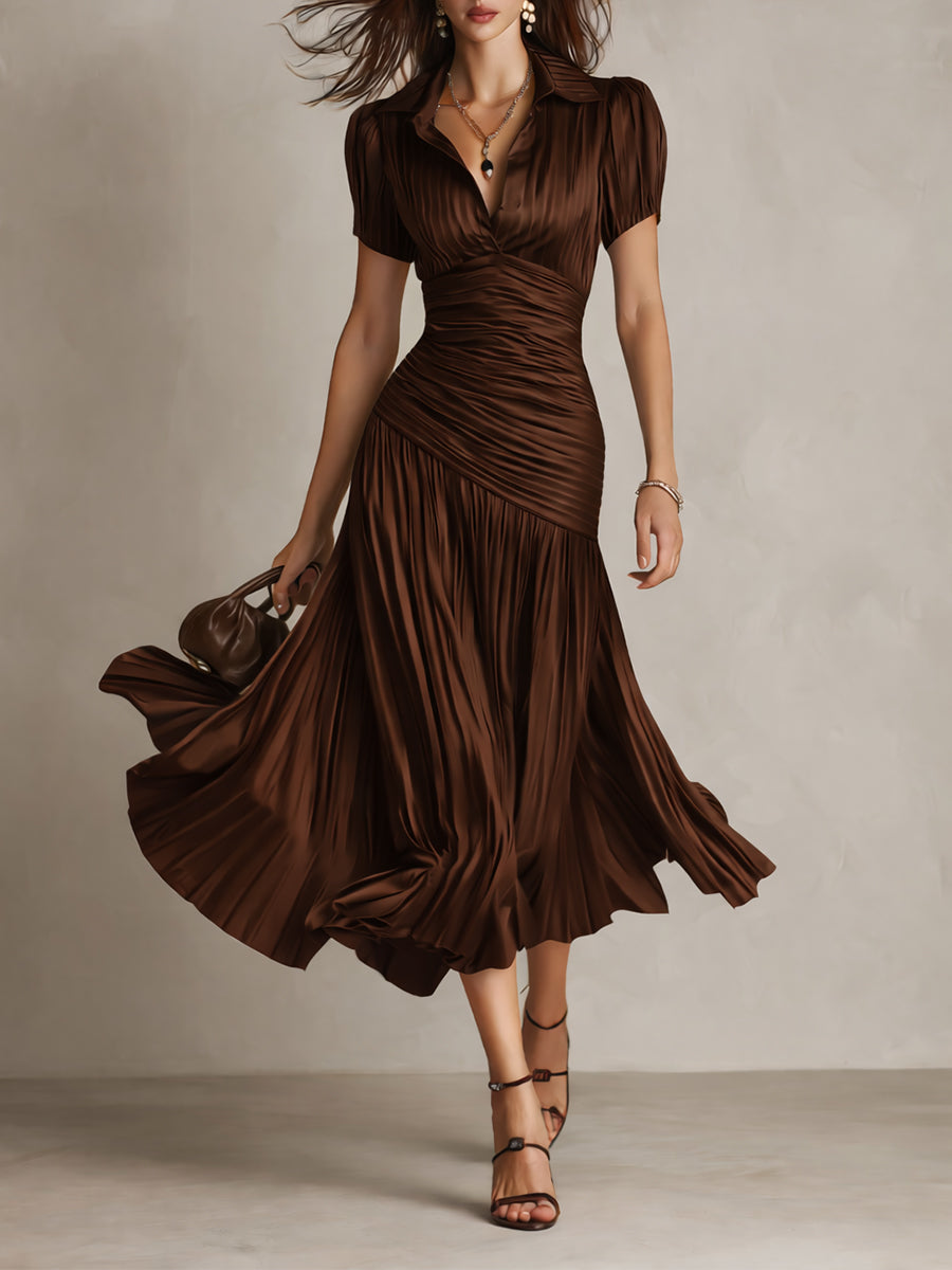 Miri - Retro Striped Satin Midi Dress