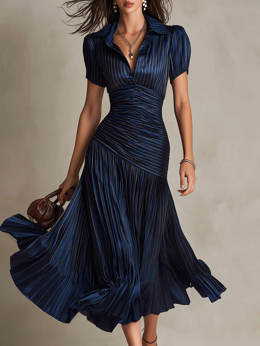 Miri - Retro Striped Satin Midi Dress