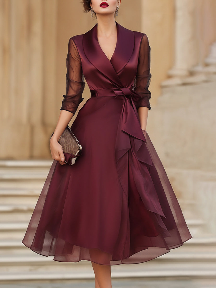 Harper - Elegant Wrap Midi Dress With Sheer Sleeves