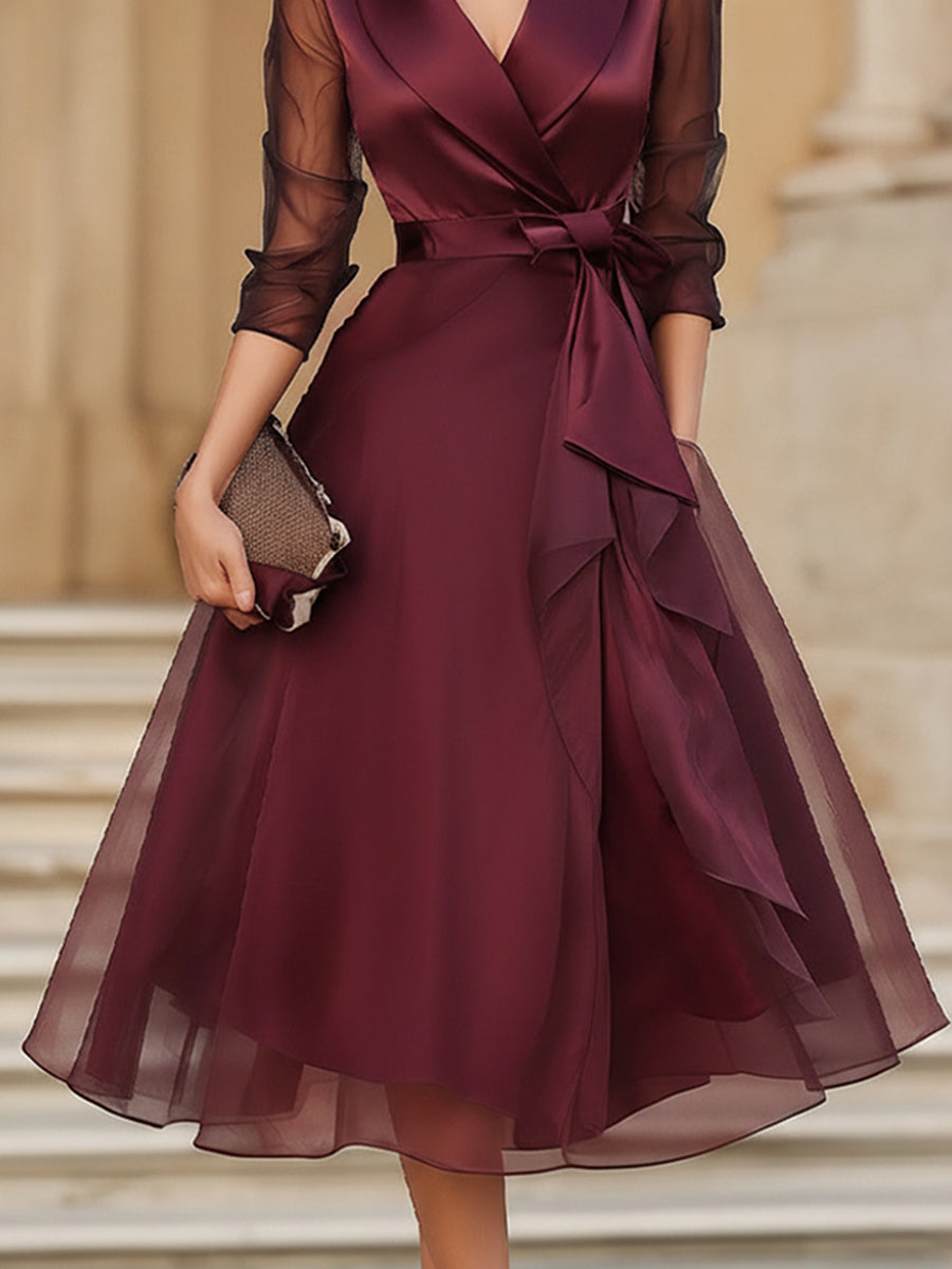 Harper - Elegant Wrap Midi Dress With Sheer Sleeves