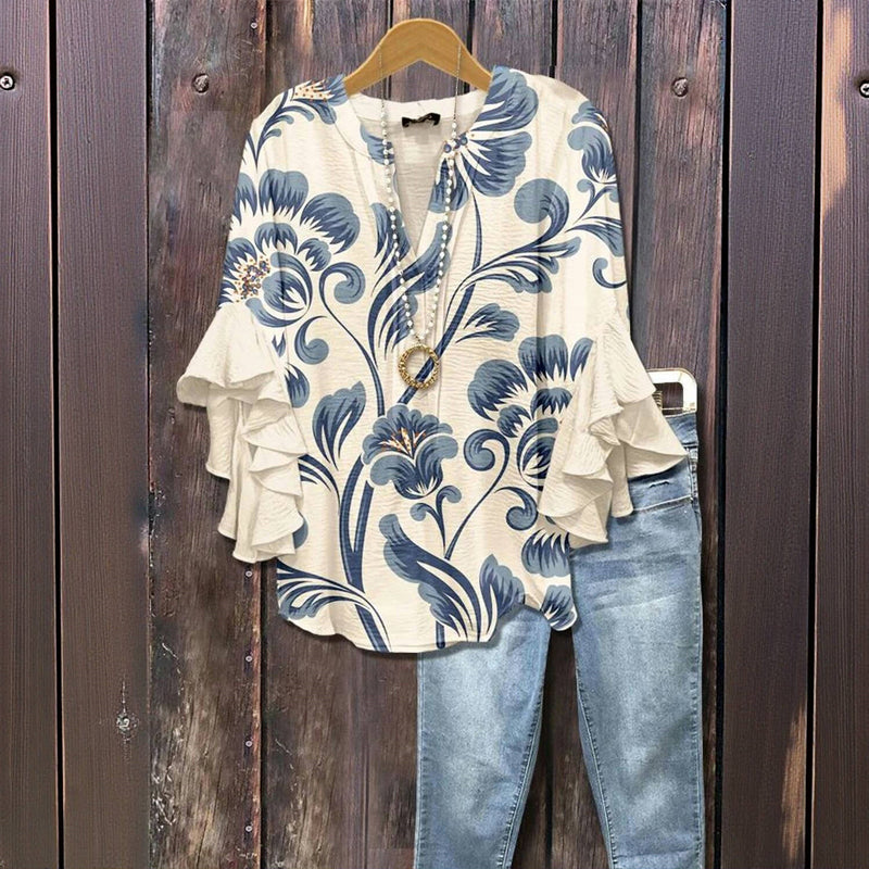 CASSANDRA – BLOOMING ELEGANCE RUFFLE BLOUSE