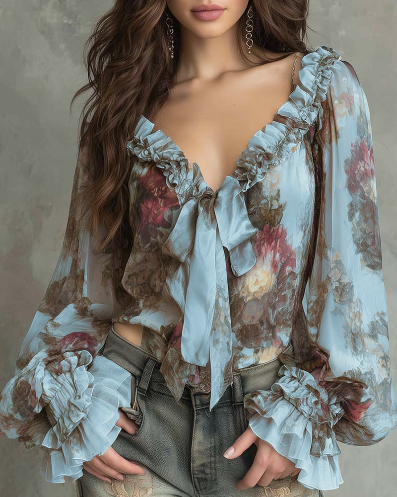 SAVANNAH – ROMANTIC BLOOM TIE-FRONT BLOUSE