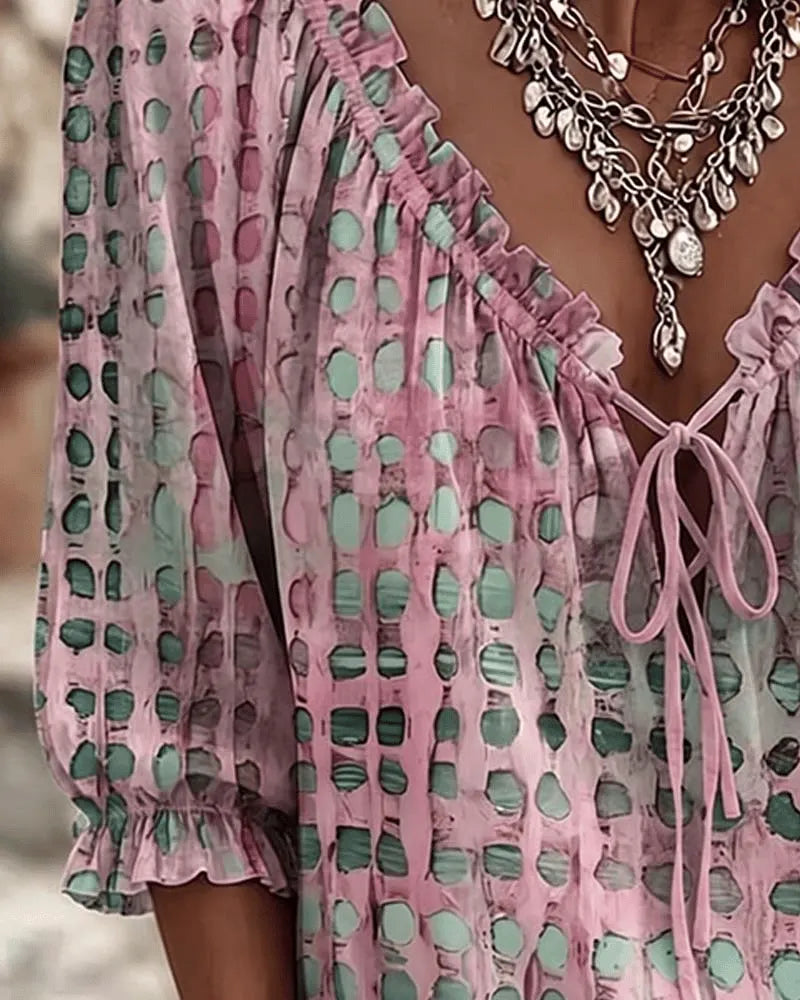 Ayla - Soft-Touch Lace-Up V-Neck Blouse