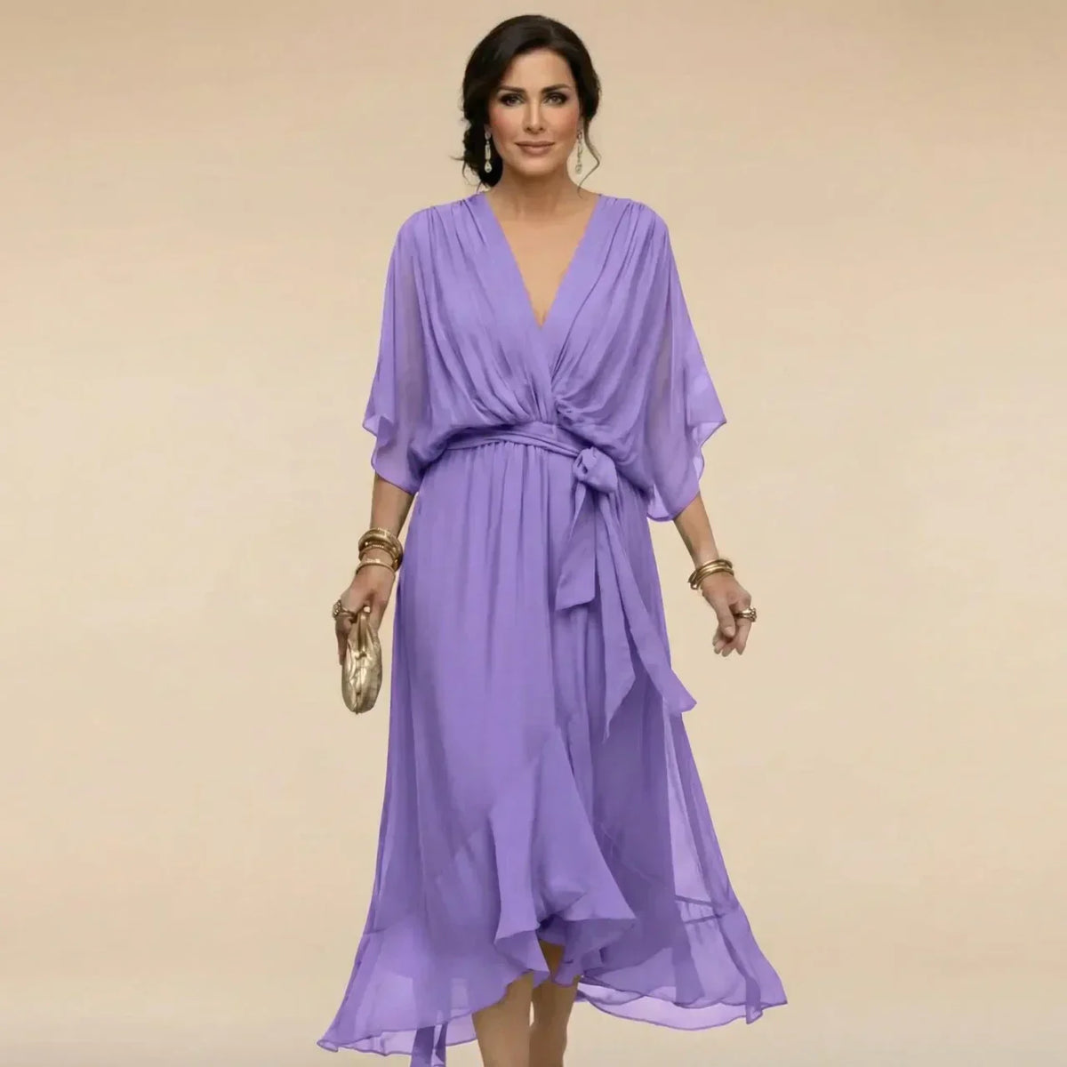 MARTA™ | CHIFFON DRESS WITH V-NECK