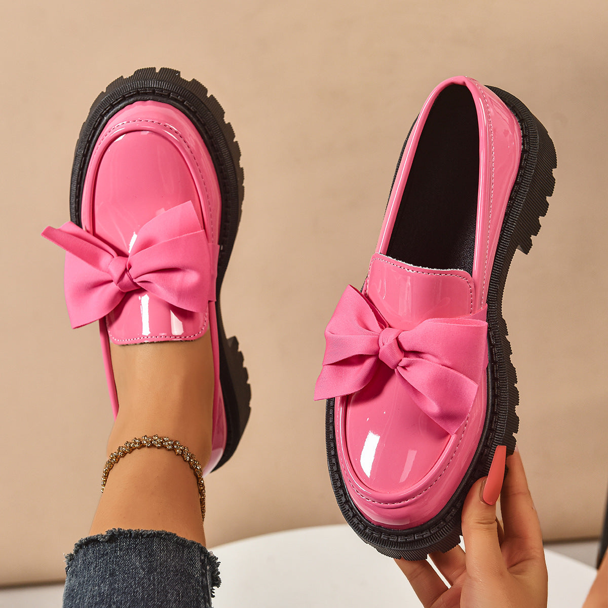 FULI™ - Elegant Solid Color Bowknot Slip-On Loafers