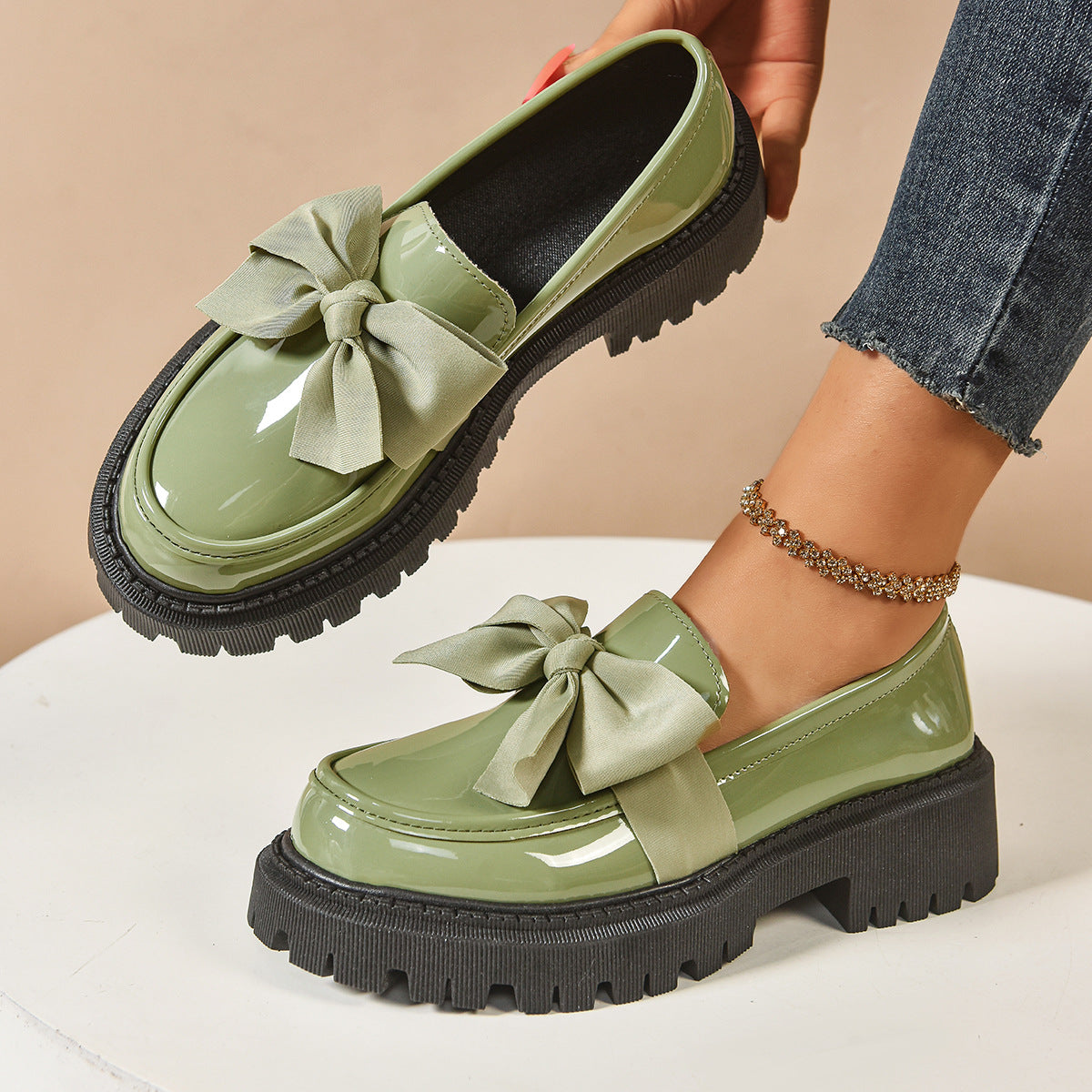FULI™ - Elegant Solid Color Bowknot Slip-On Loafers