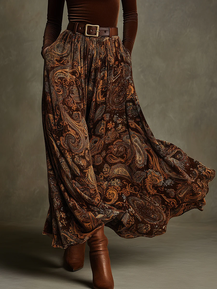 Amara Velvet Top and Paisley Maxi Skirt Set
