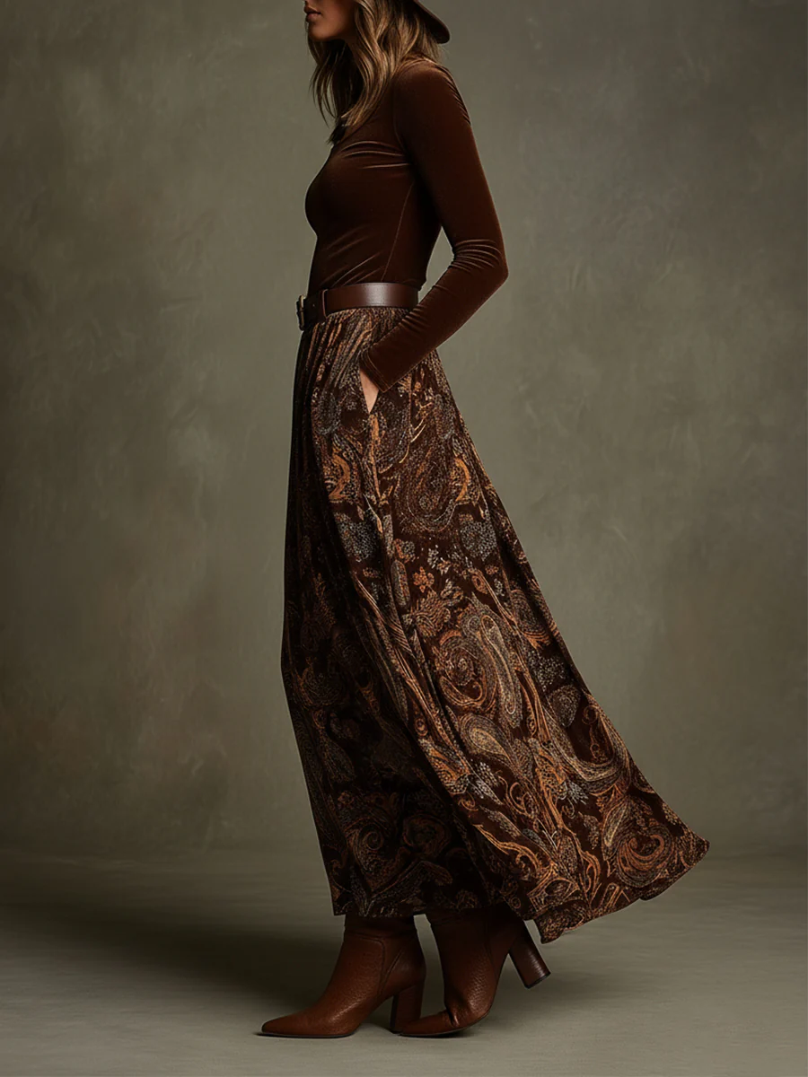 Amara Velvet Top and Paisley Maxi Skirt Set
