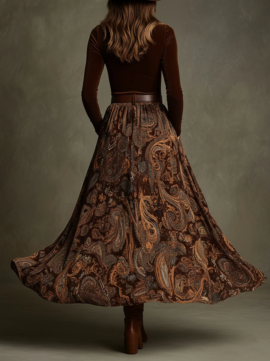 Amara Velvet Top and Paisley Maxi Skirt Set