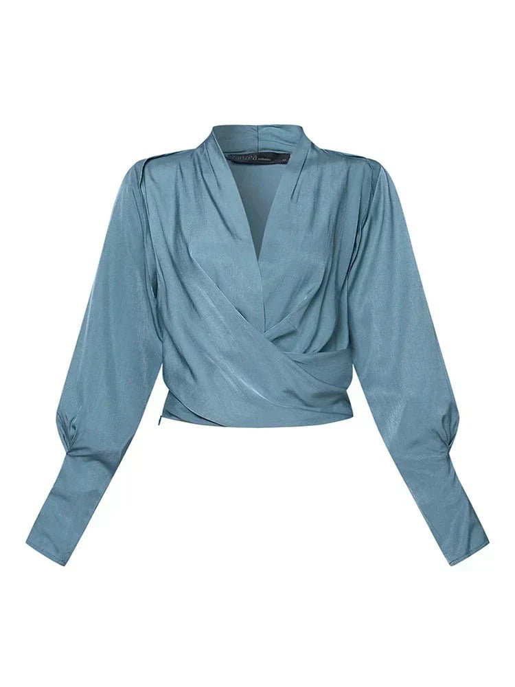 MARIELLE – ELEGANT DRAPED V-NECK BLOUSE
