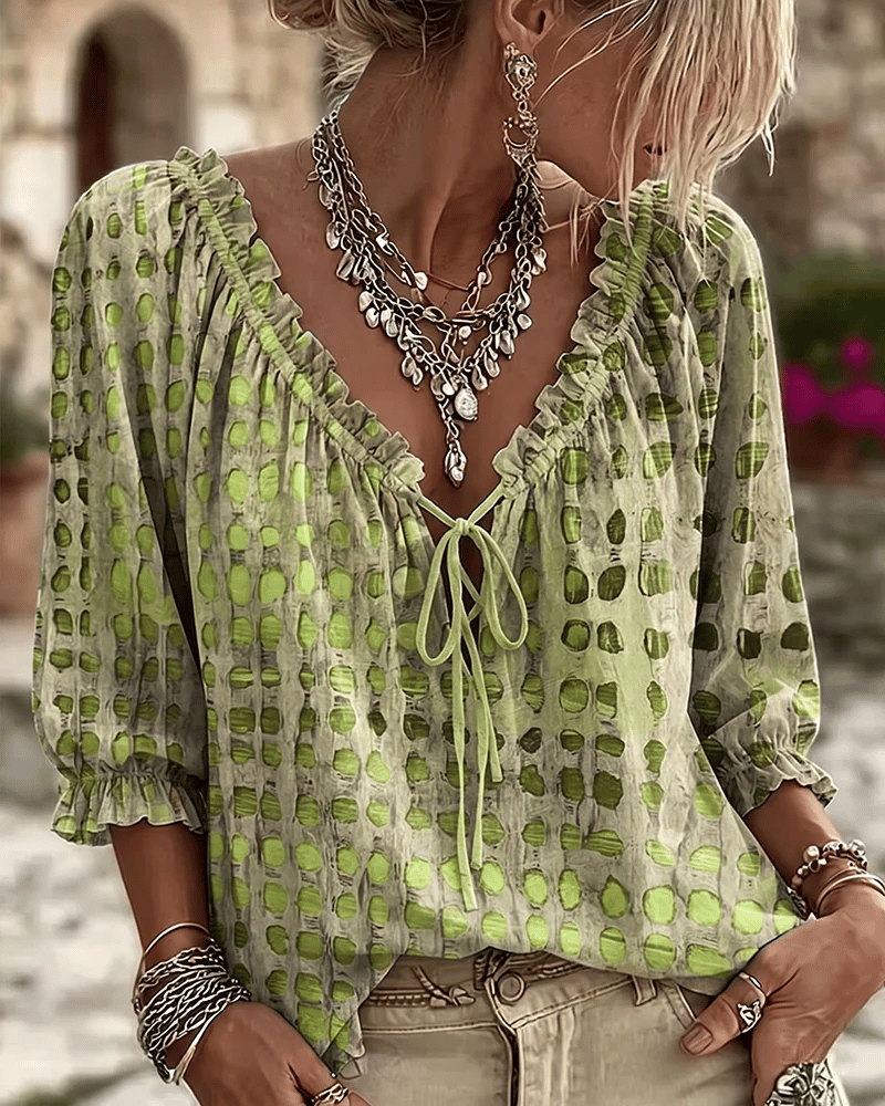Ayla - Soft-Touch Lace-Up V-Neck Blouse
