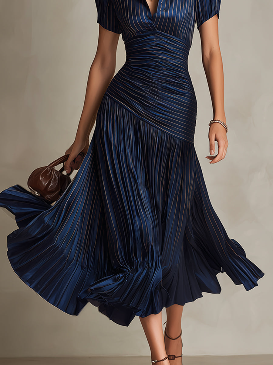 Miri - Retro Striped Satin Midi Dress