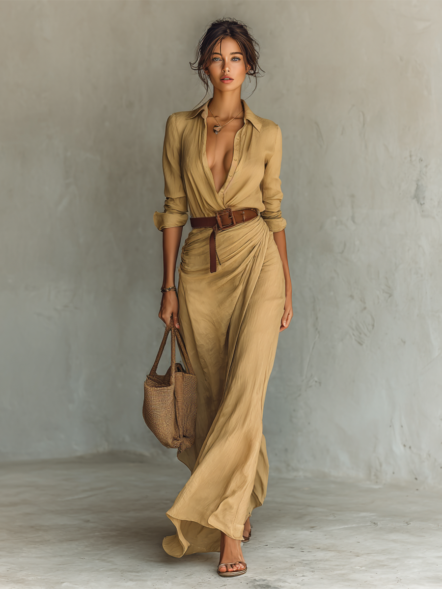 NADINE – ELEGANT PLUNGING MAXI WRAP DRESS