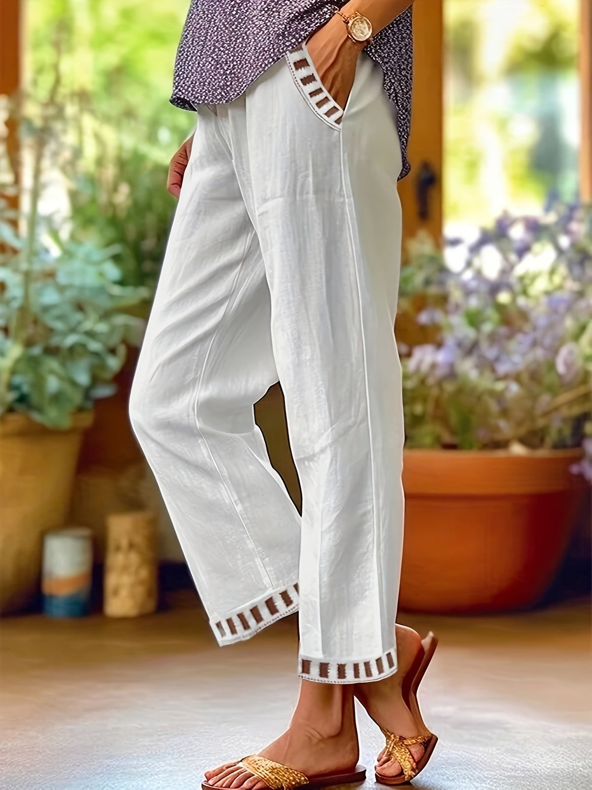 Wren – Relaxed Contrast Trim Cropped Pants