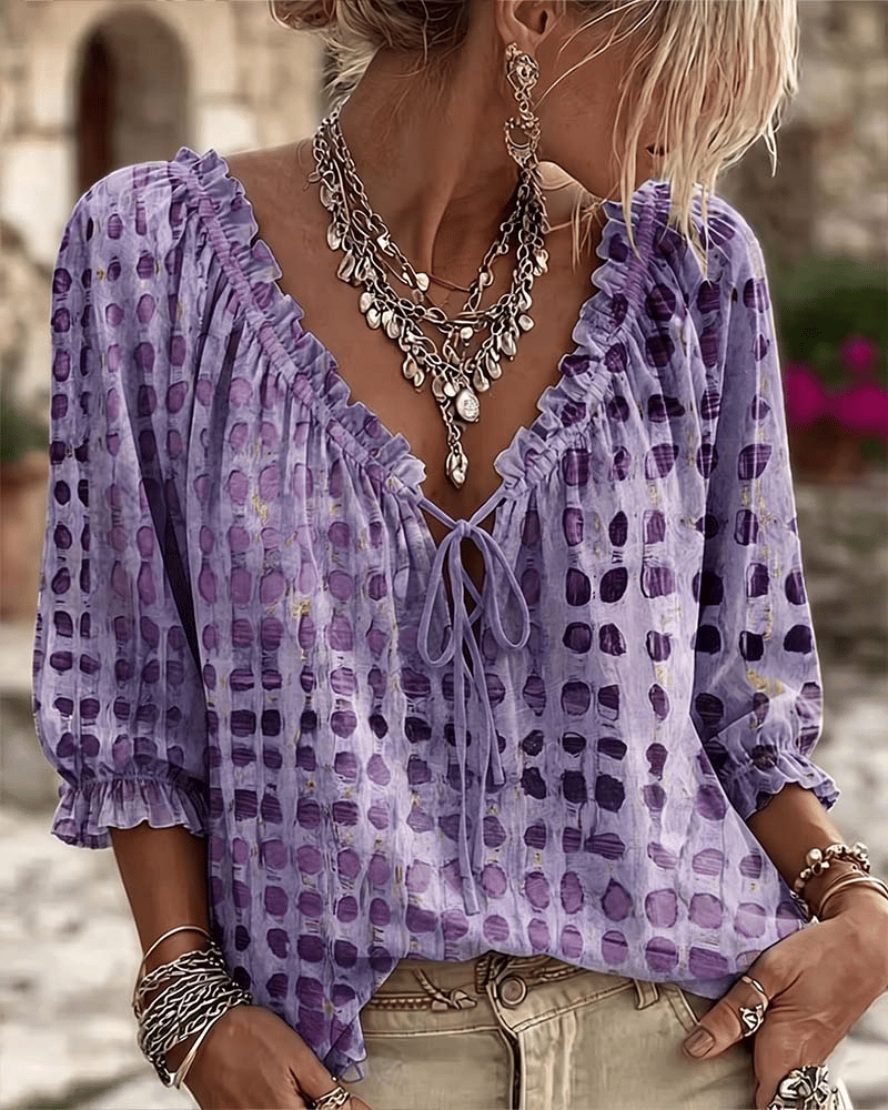 Ayla - Soft-Touch Lace-Up V-Neck Blouse