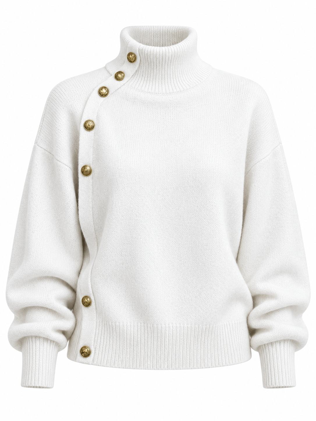 Chic Elegant Asymmetrical Button Turtleneck Sweater