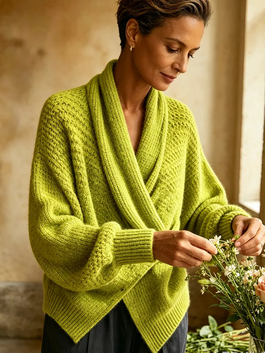 Chic Shawl Colla Lime Green Oversized Knitwear