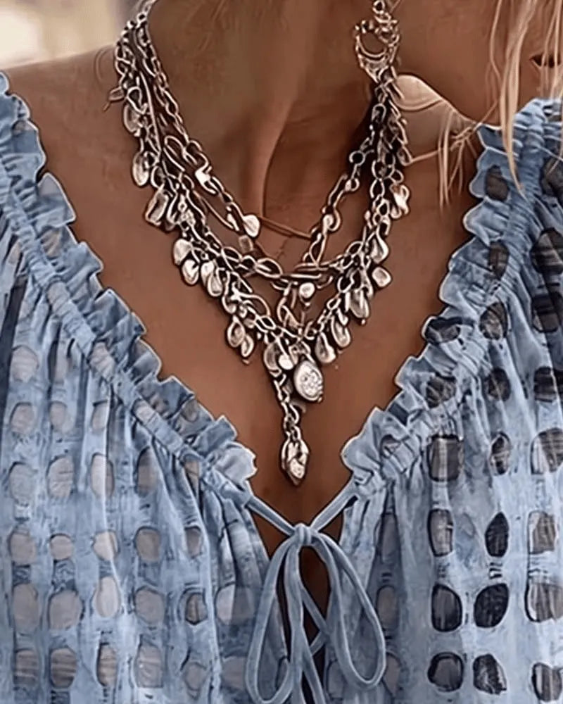 Ayla - Soft-Touch Lace-Up V-Neck Blouse