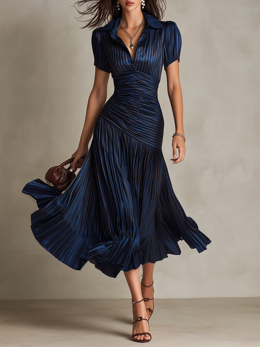 Miri - Retro Striped Satin Midi Dress