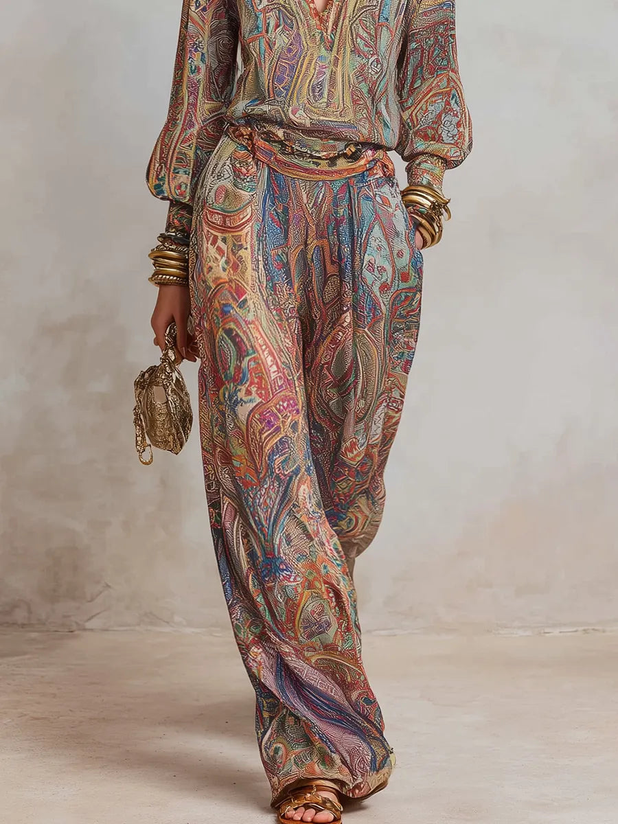 Hope | Exquisite paisley print wide leg pantsuit