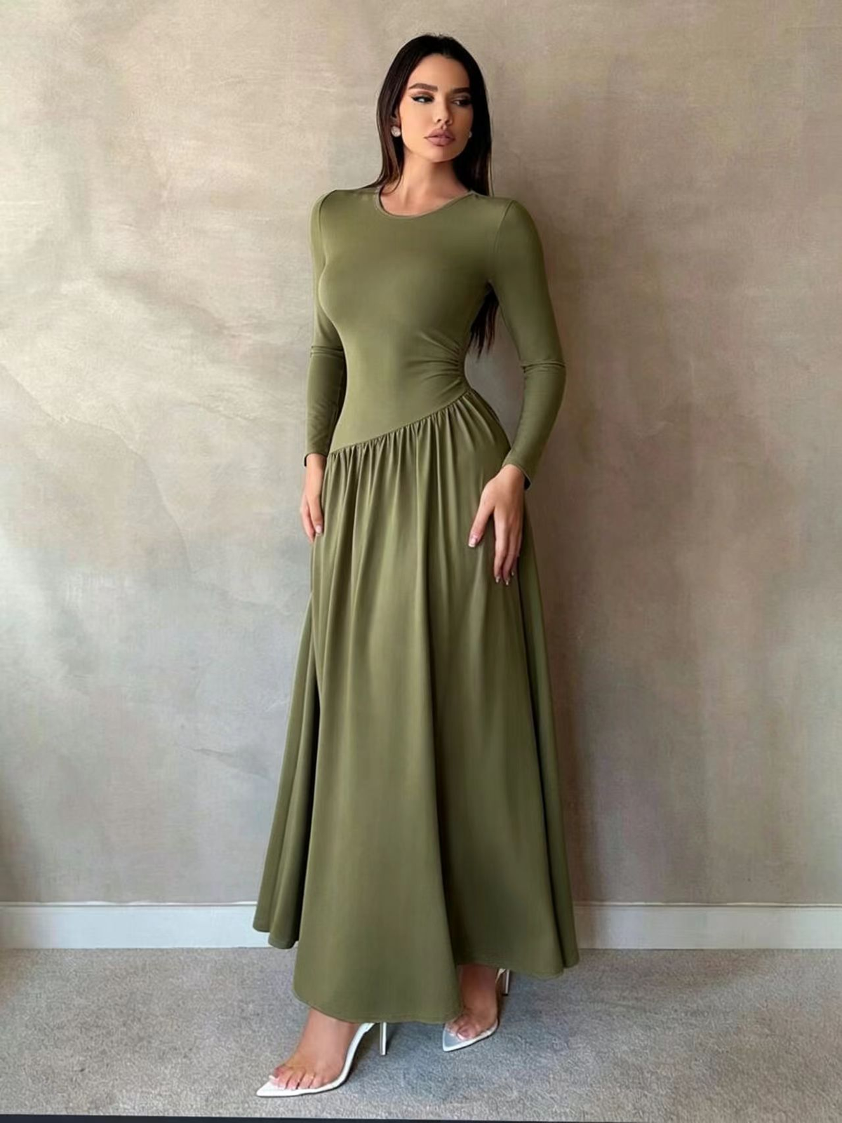 Maxine™ Gathered Waist Long Sleeve Maxi Dress