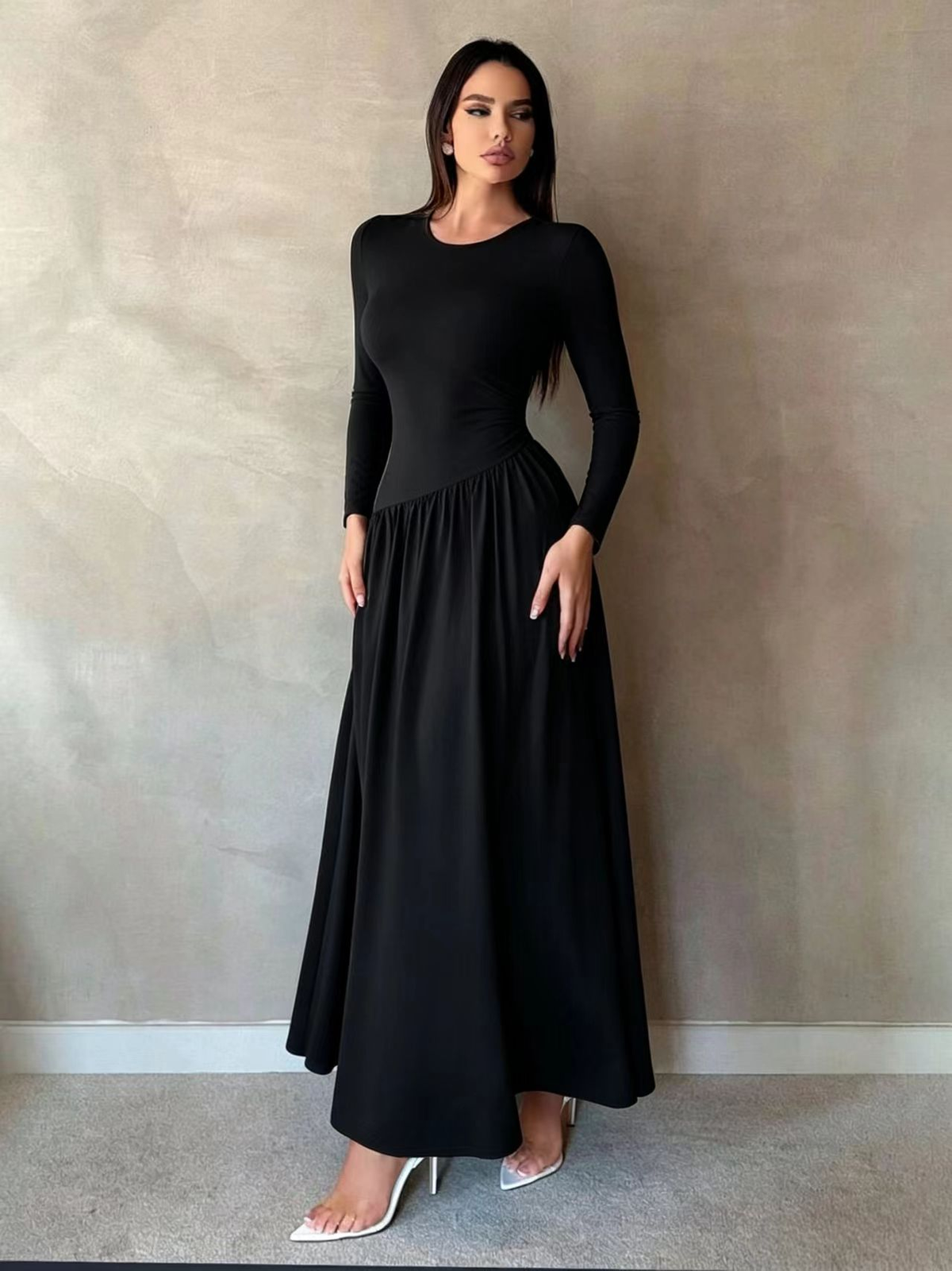 Maxine™ Gathered Waist Long Sleeve Maxi Dress