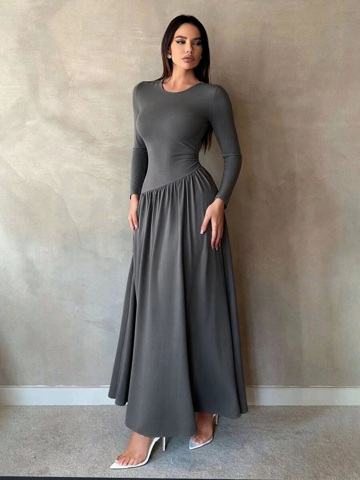 Maxine™ Gathered Waist Long Sleeve Maxi Dress