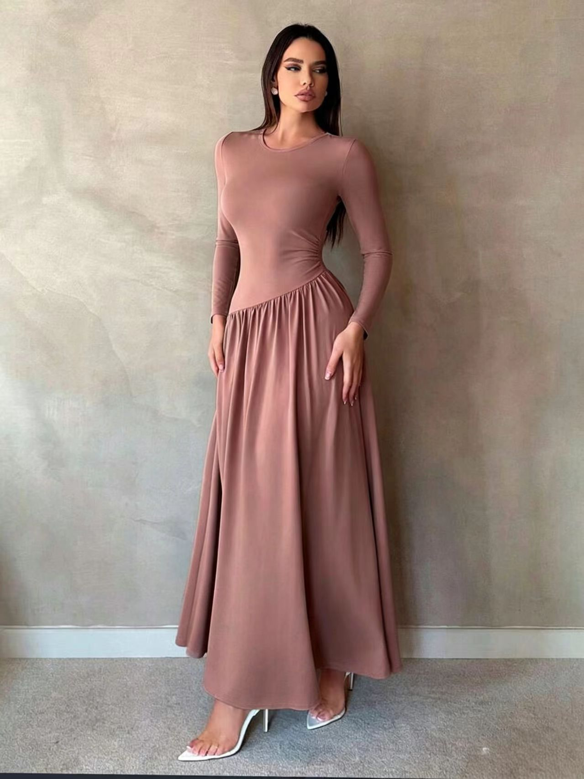 Maxine™ Gathered Waist Long Sleeve Maxi Dress