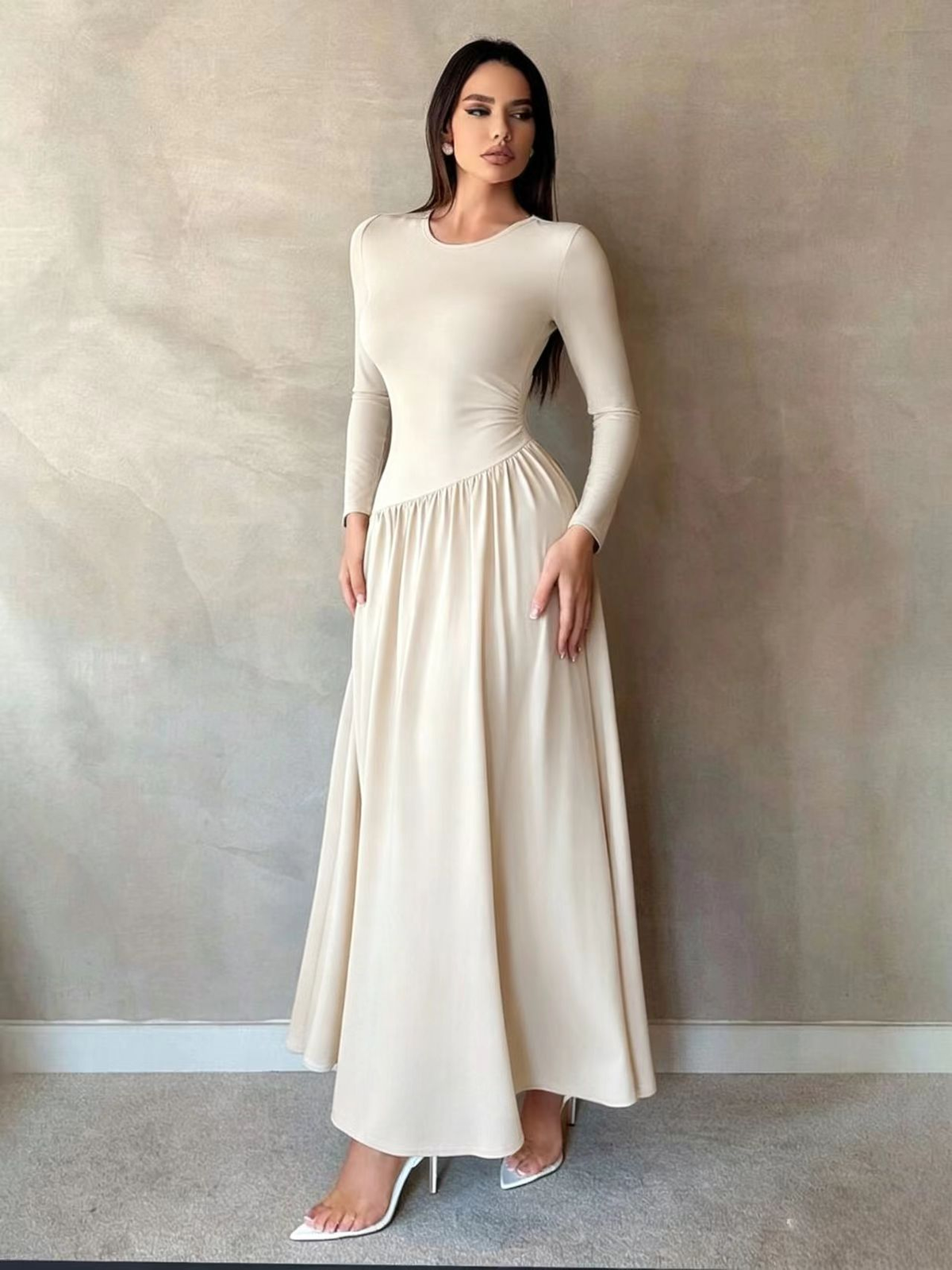 Maxine™ Gathered Waist Long Sleeve Maxi Dress