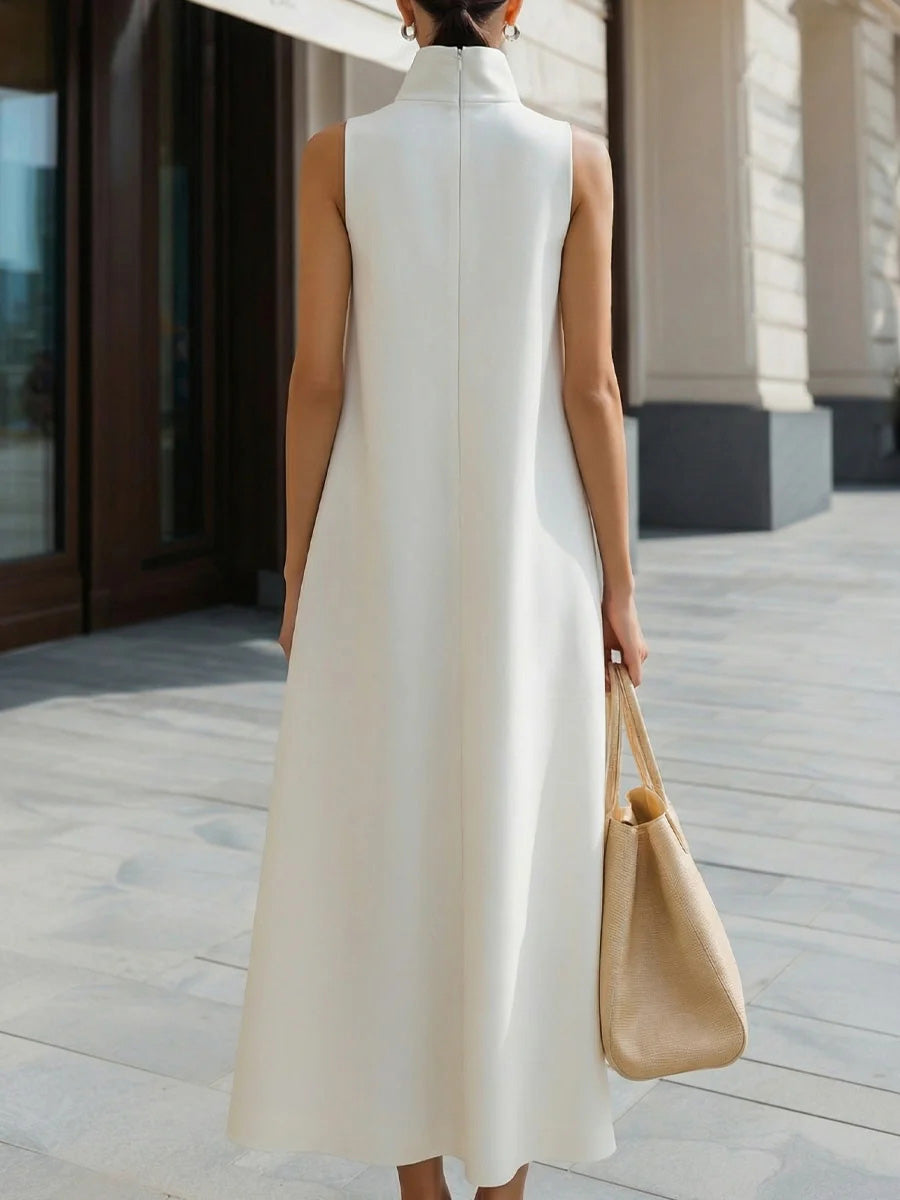 Fiona | Solid Color Stand Collar Sleeveless Casual Loose Cotton Linen Dress