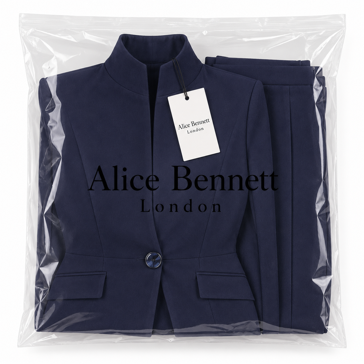 Navy High-Neck Blazer & Wide-Leg Trousers Set