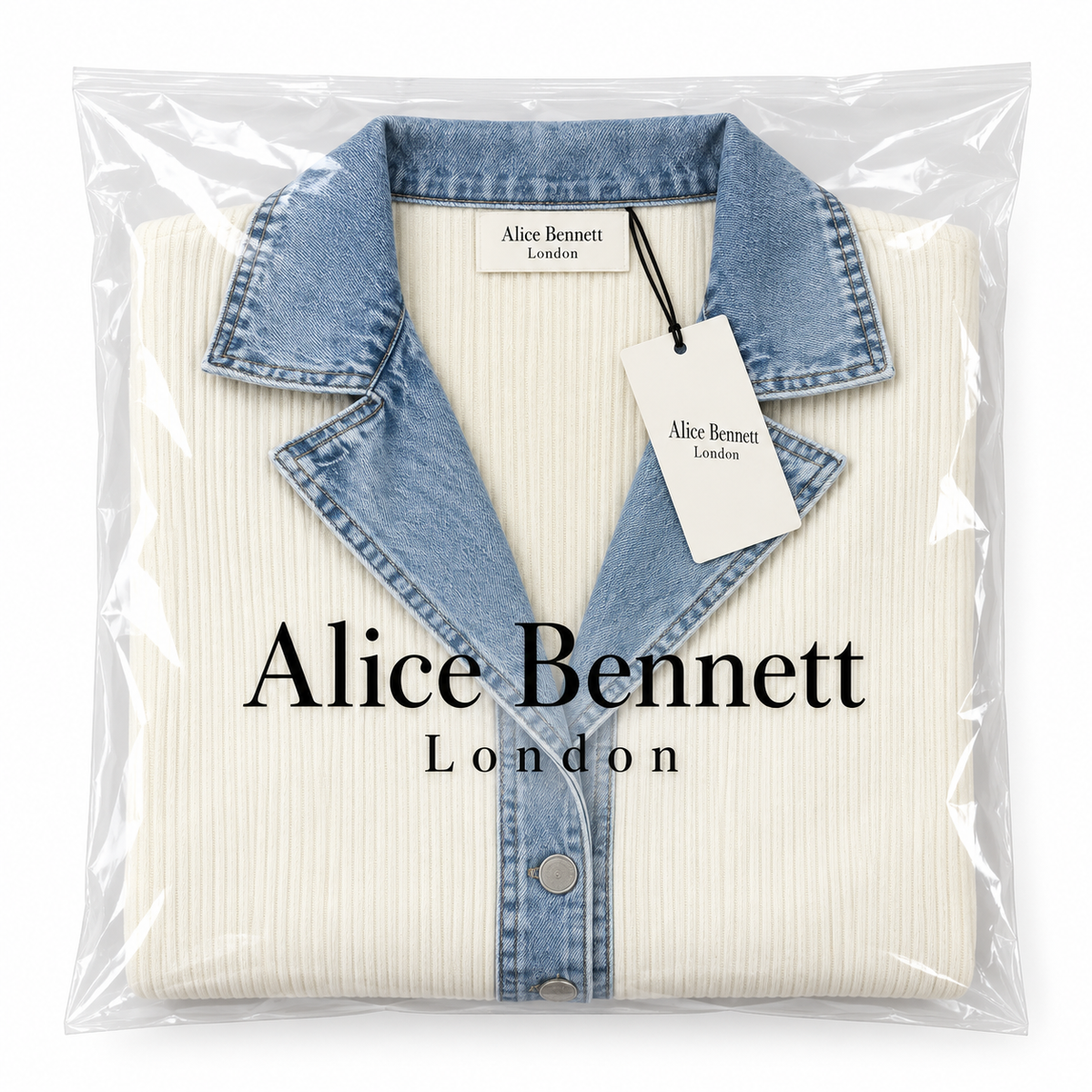 Soretta | Textured Denim-Trim Open-Front Jacket